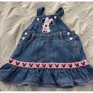 Disney Minnie Mouse Denim Overall Dress 18 Months READ!โ